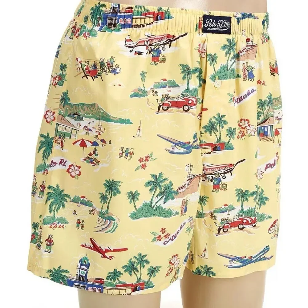 Polo Ralph Lauren Mens Polo‎ Bear Cotton Boxer Yellow Tropical Small